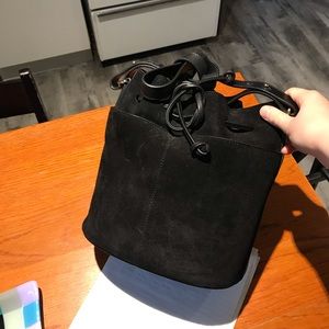 Sezane black suede and leather Liberté bucket bag